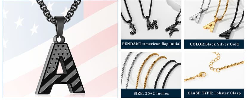 Stainless Steel Army Pendant Jewelry for Kids Teen Boy Zocomi American Flag Initial Necklace Gifts for Boys & Men B0FS78XFTM