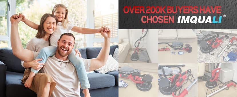 Drywall Sander, 2025 Upgraded 8-Amp Popcorn Ceiling Removal Tool with 7 Variable Speed 800-1800RPM, Drywall Sander with Vacuum Dust Collector with Extendable Handle, LED Light, 12pcs Sanding Discs,Red