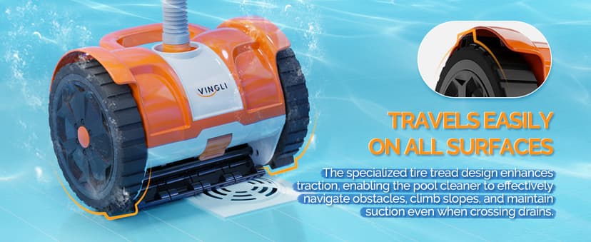 (2025 Upgrade) VINGLI Pool Vacuum Cleaner, Suction Side Wall-Climbing Sweeper for Ground&Inground Pools, Automatic Pool Vacuum with 39.6ft Tangle-Free Hose (Rich Orange&Gray)