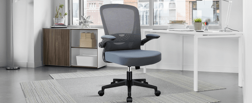 CLATINA Desk Chairs with Wheels, Flip Up Arms Ergonomic Mesh Back Office Chair with Lumbar Support, Adjustable Height Swivel Rolling Computer Task Chairs for School Conference Room Home Study, Grey