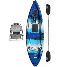 Brooklyn 12.5 Tandem Sit-On-Top Fishing Kayak by BKC, 2–3 Person Kayak with Padded Seats, Paddles, 6 Rod Holders, 600 lb Capacity, Motor-Ready