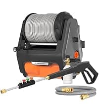 Giraffe Tools Grandstorm Wet Dry Vacuum Cleaner with 6 Nozzles, 30 FT Retractable Hose Wall Mounted Vacuum Cleaner for Car Detailing, Grey(No Remote Control Funtion)