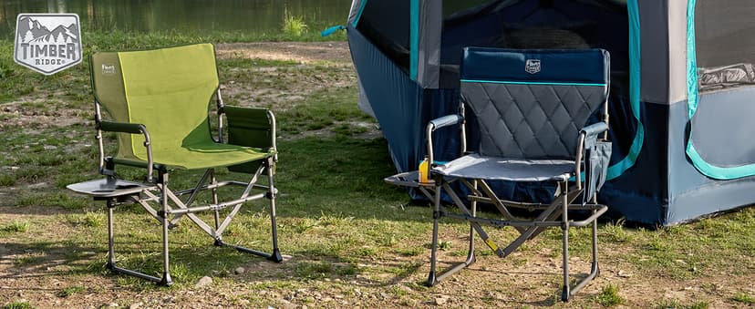 TIMBER RIDGE Aluminum Camping Directors Chair with Side Table Pocket, Portable Folding Chair, Heavy Duty Lawn Chair for Fishing Trip Picnic Concert Outdoor 400lbs, Navy