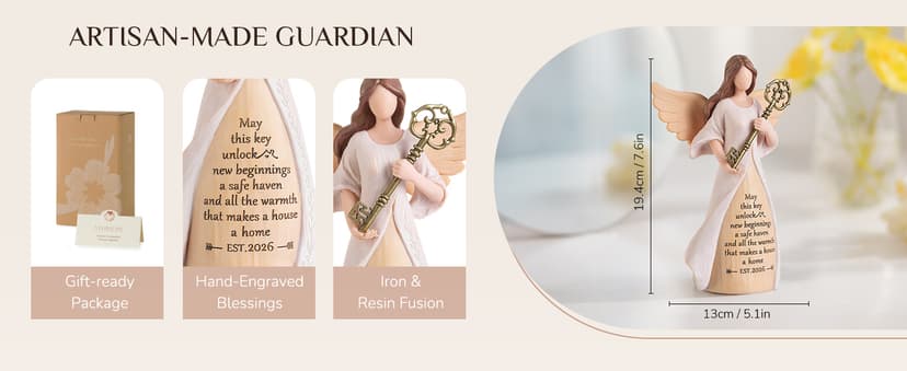 Handmade Resin with Gift-ready Package, Perfect Entryway Table Decor Symbolizing New Beginnings for Homeowner Women Friend Storieme Housewarming Angel Figurine, House Warming Gifts New Home B0G7Y6LMG4