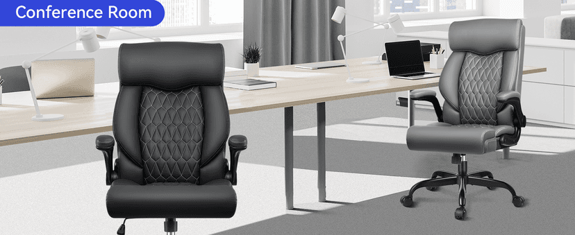 High Back Executive Office Chair - Ergonomic Computer Desk with Rocking Function, Leather Managerial with Adjustable Flip-Up Armrests and Lumbar Support