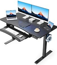 HUANUO L-Shaped Standing Desk, 63 x 40 inch Dual Motor Corner Standing Desk, Electric Height Adjustable Computer Desk with Cable Tray & 3 Preset Heights, Raising Desk for Home Office, White, HNESD109
