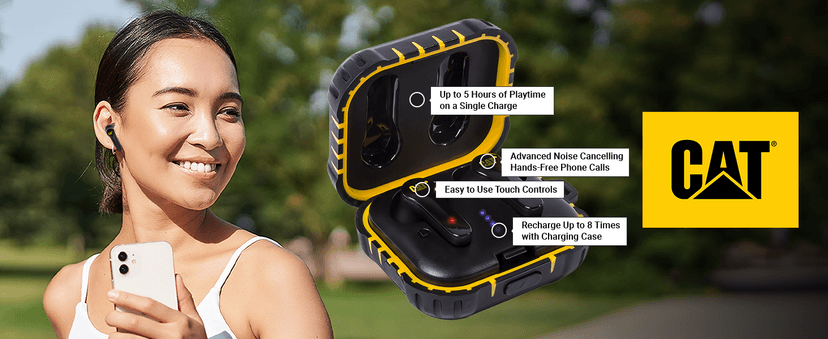 CAT Bluetooth Noise Canceling Ear Buds - Rugged Wireless Work Earbuds, Bluetooth Work Headphones, Dust Proof, Shock Proof, Water Resistant, Compatible with Apple, Android