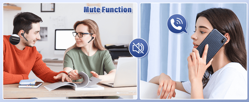 Thunelec Bluetooth Headset, Wireless Bluetooth 5.3 Earpiece, 90Hrs Hands Free Headset with APTX HD Audio & Mute Button, Dual Noise Cancelling Mics, Single-Ear Headphone for Trucker/Business/Office/Gym