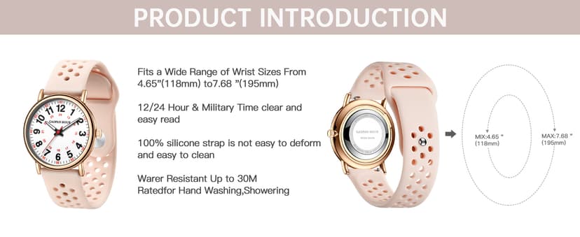 GAOFAN HOUR Waterproof Nurse Watch for Medical Professionals,Doctors Nursing Students Women Men,12/24 Hour Military Time,Luminouse Easy Read Dial,Soft and Breathable Silicone Band