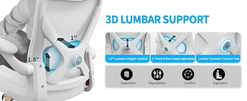 White Office Chair for Big and Tall People - 400lbs Wide Seat Computer Desk Chair Gaming Ergonomic High Back Cushion Lumbar Support with Comfy Mesh Swivel Rolling Home Task Chair