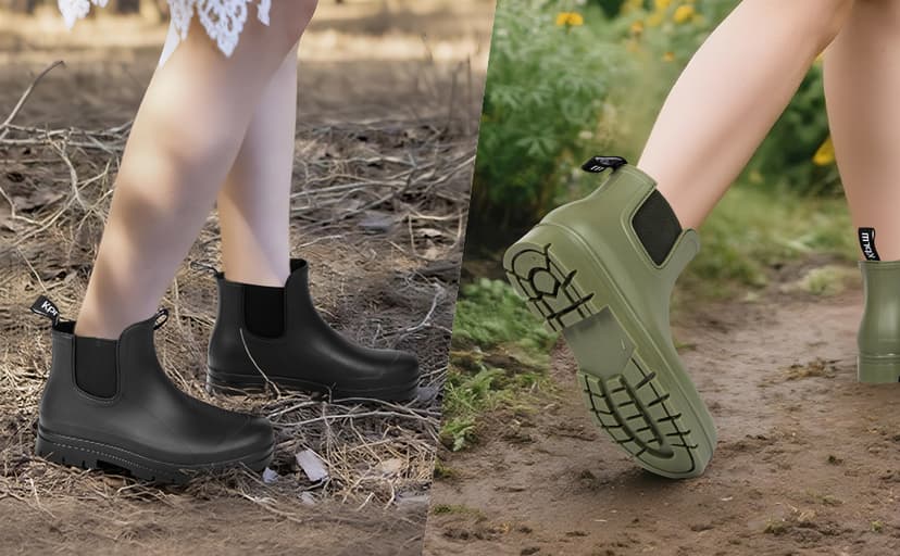 Kprm Ankle Rain Boots for Women Waterproof, Short Womens Rubber Chelsea Rainboots, Garden Shoes for Mud Barn Gardening Yard Farm Work