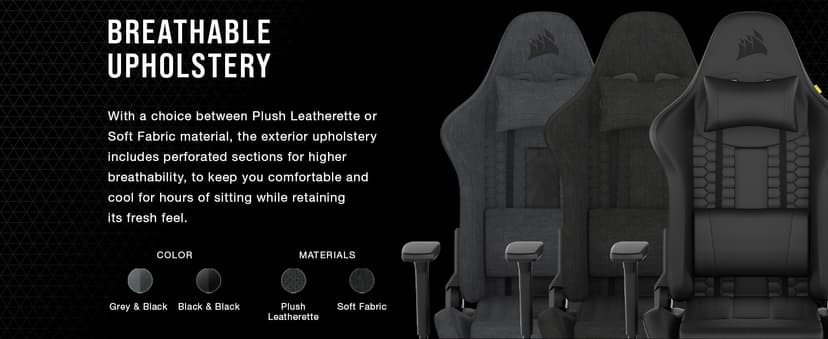 Corsair TC100 Relaxed Gaming Chair - Leatherette - Racing-Inspired Design - Lumbar Pillow - Detachable Memory Foam Neck Pillow - Adjustable Seat Height - Adjustable Armrests - Black