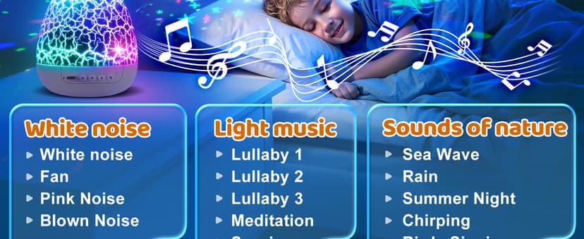 Baby Toys Sensory Toys for Boys Sound Machine Night Light Projector Autism Toys Kids Christmas Gifts | 15 White Noise 3D Films 31Colors Remote Control Night Light for Kids, Baby Boy Gifts Egg Light