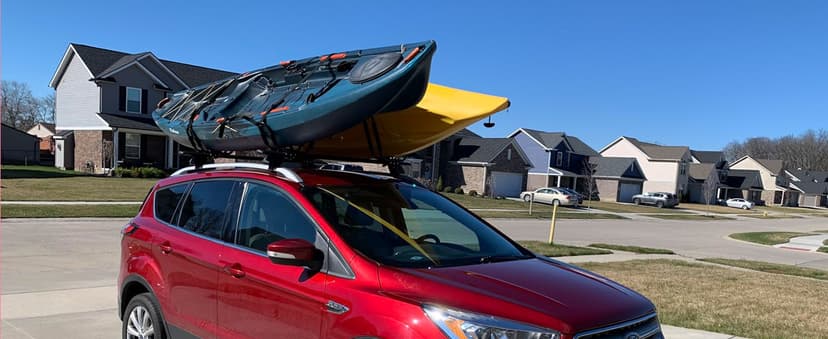 Leader Accessories Kayak Rack 2 Pair J Bar for Canoe Surf Board SUP On Roof Top Mount Crossbar with 4 pcs Tie Down Straps