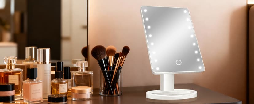 KOOKIN Lighted Vanity Makeup Mirror 16 Led Lights 180 Degree Rotation Lighted Mirror Touch Screen Adjusted Brightness Desk Mirrors USB Dual Supply Bathroom Beauty Cosmetic Mirrors (White)