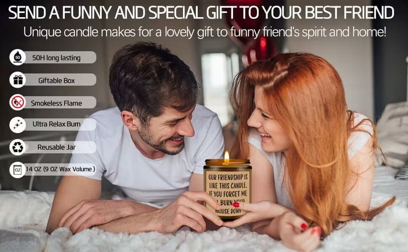 Homsolver Friends Birthday Christmas Gifts for Women, Friend Funny Scented Soy Candles Gift, Our Friendship Candle Premium Lavender Scent