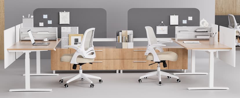 Hbada Office Desk Chair with Flip-Up Armrests and Saddle Cushion, Ergonomic Office Chair with S-Shaped Backrest, Swivel, Mesh, Grey