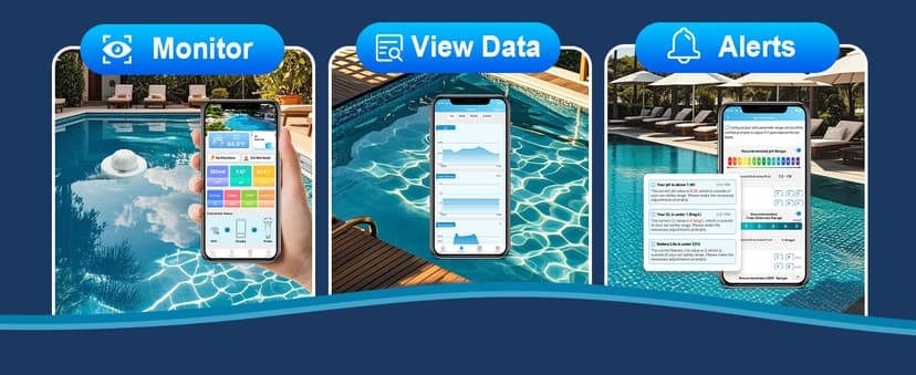 Smart Pool Monitor Pro, Digital Pool Water Tester for Chlorine/pH/ORP/Salinity/TDS/EC with App View, Electronic Pool Chemical Tester for Hot Tub & Spa