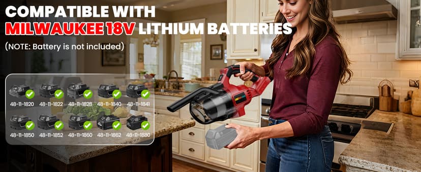 Cordless Vacuum for Miwaukee 18V Battery, 5 in 1 Lightweight Handheld Vacuum Cleaner with 500W Powerful Motor, 46 CFM Portable Hand Vacuum with Filtration HEPA for Floor, Carpet(Battery Not Included)
