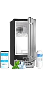 ICEPURE 15" Under Counter Ice Maker with Drain Pump, 90lbs/24H, Self-Cleaning, Smart Reminder, 24H Timer, ETL FCC, Built-in or Freestanding for Residential and Commercial, Stainless Steel