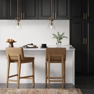 Nathan James Gracie Modern Counter Height Bar Stool with Back, Counter Stool Upholstered Chair with PU Leather and Brushed Wooden Legs, Light Brown, Set of 4