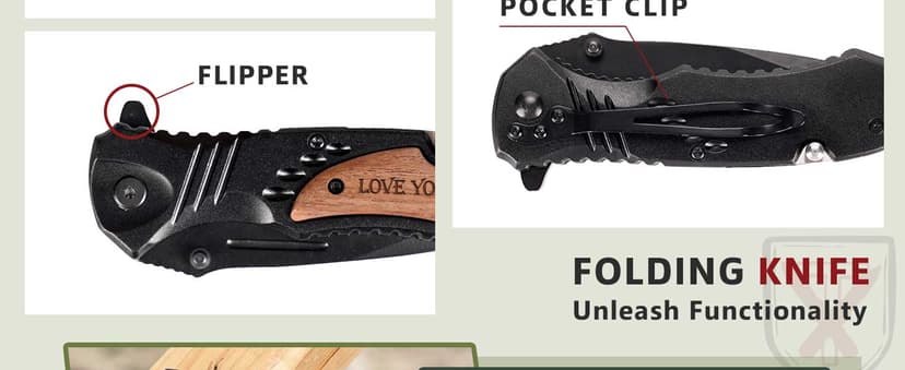 Gifts for Him Men Husband, Christmas Stocking Stuffers, Anniversary Birthday Gifts ideas for Him, Engraved Pocket Knife, Wooden Handle Folding Knife with Wood Box, Unique Outdoor Camping Hiking Tool