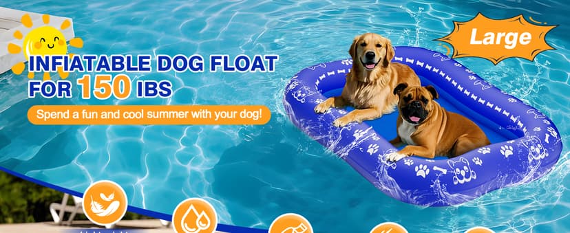 60''x42'' Pool Float for Dogs, Non-Slip Pet Floating Mat for Pool, Extra Large Inflatable Raft for Small/Medium/Large Dogs Up to 200lb, Lake & River - Heavy-Duty PVC, Scratch-Resistant Design