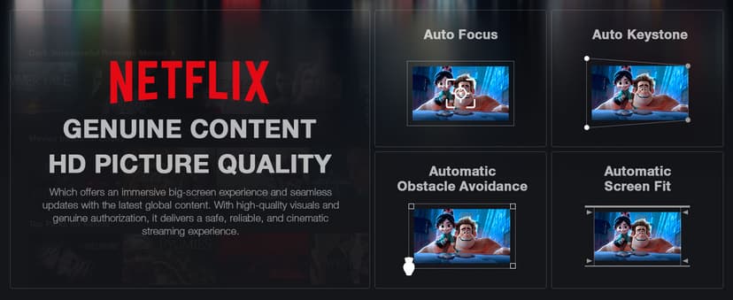 【Thinnest & Netflix-Licensed Projector】Smart Mini Projector with WiFi and Bluetooth, Auto Focus & Keystone Portable Outdoor Projector, VOPLLS Native 1080P 4K Supported Home Movie Projector(black)