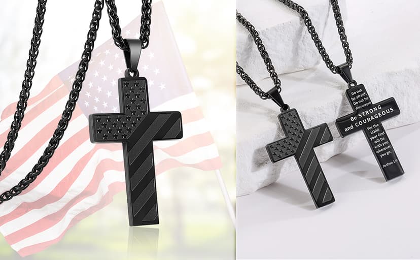 DuoDiner 18+2" Cross Necklace for Men Boys Christian Confirmation Gifts B0B96PLBQQ