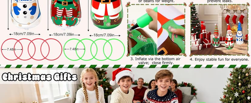 Christmas Games Gifts for Kids Family, Christmas Inflatable Santa, Snowman & Elf Ring Toss Game Set, Office Party Favors Supplies, Indoor Outdoor Carnival Party Decorations Toys