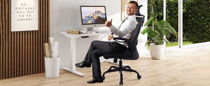 CLATINA Heavy Duty Ergonomic Mesh Office Chair 400LBS, Big and Tall Desk Chair with Adjustable Lumbar Support & Headrest, Flip Up Padded Arms, Swivel Computer Chair for Home, Study, Conference, Black