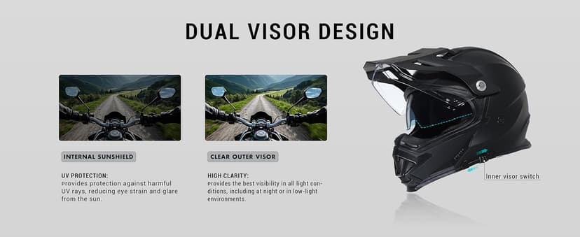 TRIANGLE Dual Sport Motorcycle Helmet Dirt Bike Helmets ATV Full Face Helmet for Adults Men with Internal Sunshield DOT Approved