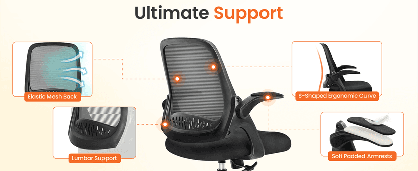 NEO CHAIR Office Chair Gaming Desk Computer Mesh Ergonomic Chair with Flip-up Arms Comfy Lumbar Support Adjustable Height Rolling Wheels Chair for Home Office (All Black)