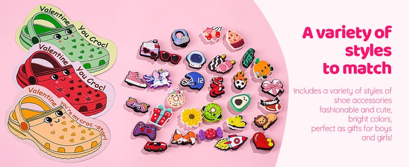 AYGXU Valentines day cards for kids school-valentines day gifts for kids,30pcs Cards with 60 Shoe Charms for boys girls,valentine exchange gifts bulk party favors