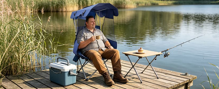 East Oak Oversized Camping Chair with Canopy | 400 LBS Heavy Duty Folding Beach Chair with Canopy Shade, Roomy Seat, Full Sun Protection, Ample Storage | Canopy Chair for Outdoors