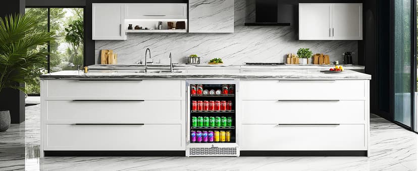 Albott Beverage Refrigerator-24 In fridge with Glass Door, Adjustable Shelves and LED Touch Panel, Under Counter Design for Wine Beer, Built-In or Freestanding Use, 34-64℉