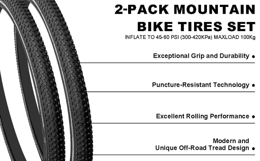 2 Pack Bike Tire Set Thicken Wear-Resistant 26x1.95/2.125 Bicycle Tires with 2 Inner Tubes 26 Inch Bicycle Tires for Mountain,Commuter,Touring Bike