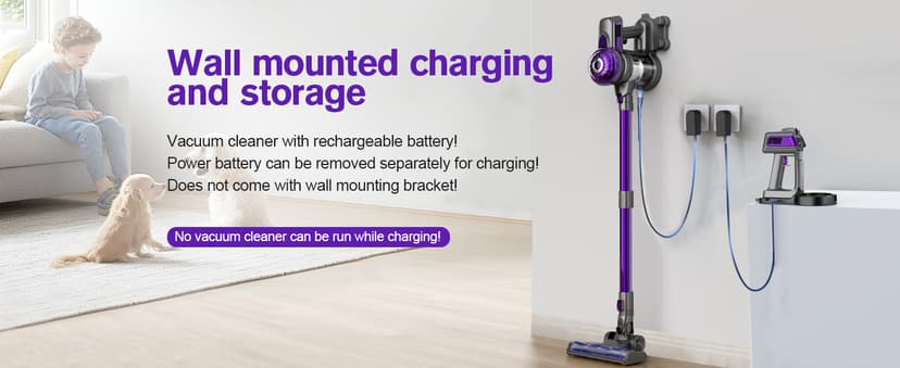Cordless Vacuum Cleaner, Lightweight Stick Vacuum for Home, Handheld Cordless Vacuum for Hardwood Floor, Carpet & Pet Hair, Powerful Suction, Self-Standing, Purple