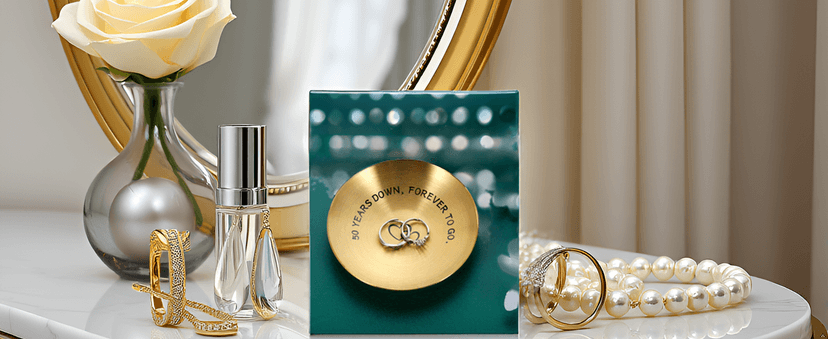 50th Anniversary Day Gifts for Couple Wedding Anniversary Day Gifts for Wife Gold Anniversarys Day Gift for Parents Mothers Day Gift for Grandma Gold Anniversarys Decoration Valentine Jewelry Tray