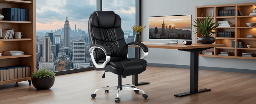 Homall Office Chair High Back Computer Desk Chair, PU Leather Adjustable Height Modern Executive Swivel Task Chair with Padded Armrests and Lumbar Support (Black)