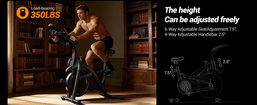 CURSOR FITNESS Exercise Bike, Brake Pad Stationary Bike for Home with Exclusive App, Stationary Bikes for Home with 300 lb Weight, Indoor Cycling Spin Bike Workout Bike with Extra Comfort Seat