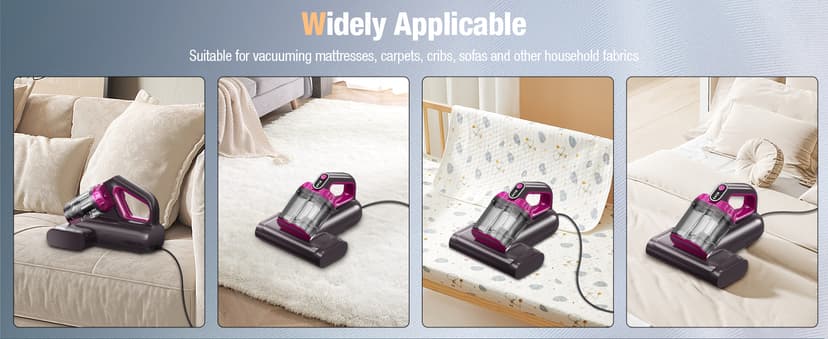 Mattress Vacuum Cleaner, 17Kpa 650W Bed Vacuum Cleaner, 273nm UV-C Light & Ultrasonic 145°F Heating, 80000 RPM/Min Brushroll Rotation, Wide Suction Port for Pillows Cribs Sofa, Black Corded