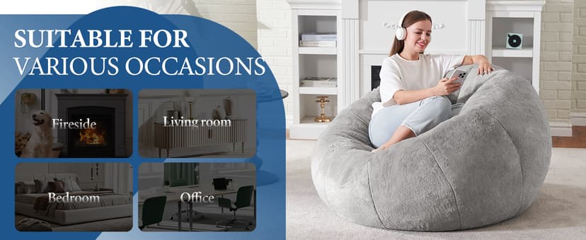 Hobestluk Bean Bag Chairs Large Bean Bag Couch for Adults Stuffed Sofa Chair Comfy Giant Bean Bag Chair with Spacious Design for Reading, Playing or Relaxing (Grey)
