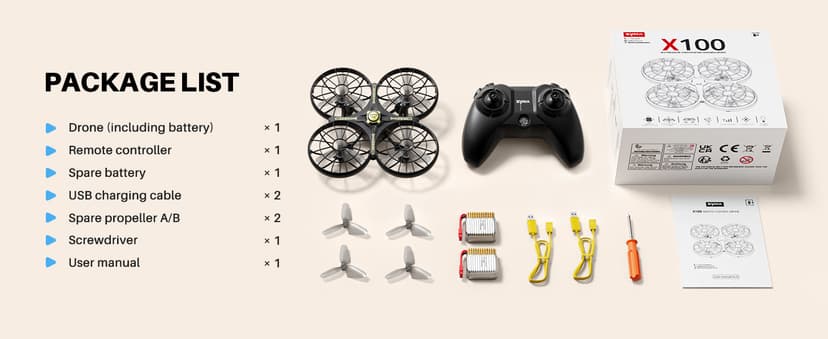 SYMA X100 Drone for Kids 8-12, Automatic Obstacle Avoidance, Up to 20 Mins Flight Time(2 Batteries), One-Key 360°Flips and Altitude Hold, Full-Guard Safe Indoor Drone Gift for Boys & Girls