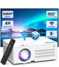 TMY Mini Projector, Upgraded Bluetooth Projector with Screen, 1080P Full HD Portable Projector, Movie Projector Compatible with TV Stick Smartphone/HDMI/USB, indoor & outdoor use