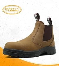 SAFETY LOONG Moc Toe Work Boots for Men Waterproof Soft/Steel Toe Comfortable Full Grain Leather Non Slip Wedge Outsole Construction 6" Workboots
