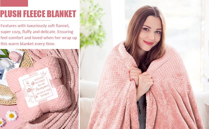 Birthday Gifts for Women Self Care Gifts Get Well Soon Gifts, Rose Relaxing Spa Gifts Basket Care Package w/ Luxury Flannel Blanket 40 oz Tumbler, Mothers Day Gifts for Mom Her Wife Girlfriend Sister