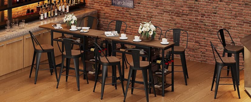 ALISH 26 Inch Industrial Bar Stools Set of 4, High Back Metal Barstools with Large Wood Seat, Counter Height Bar Chairs for Kitchen Island (26 Inch Set of 4, Black)