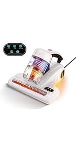 JIGOO T600 Bed Vacuum Cleaner with UV-C Light, 15Kpa Suction 700W Powerful Double Cup Handheld Vacuums, Mattress Vacuum Cleaner with Smart Dust Sensor, Ultrasonic & Heating Tech, HEPA Filter - Corded