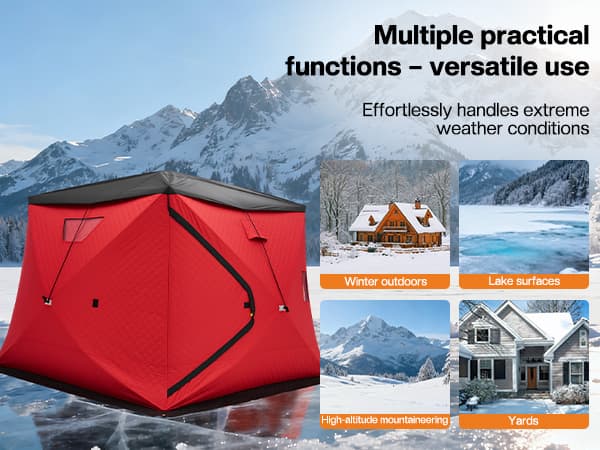 Albott Insulated Pop-Up Ice Fishing Tent, Ice Shanty with Oxford Fabric, Waterproof Rain Cover, Chimney Vent, Anchors, Ropes, Carry Bag, Insulated Large Fishing Area